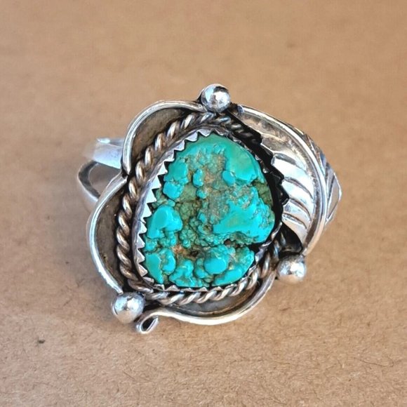 Navajo Jewelry - Vintage Navajo Signed Susie Benally Sterling Silver 925 Turquoise Ring Size 6.25